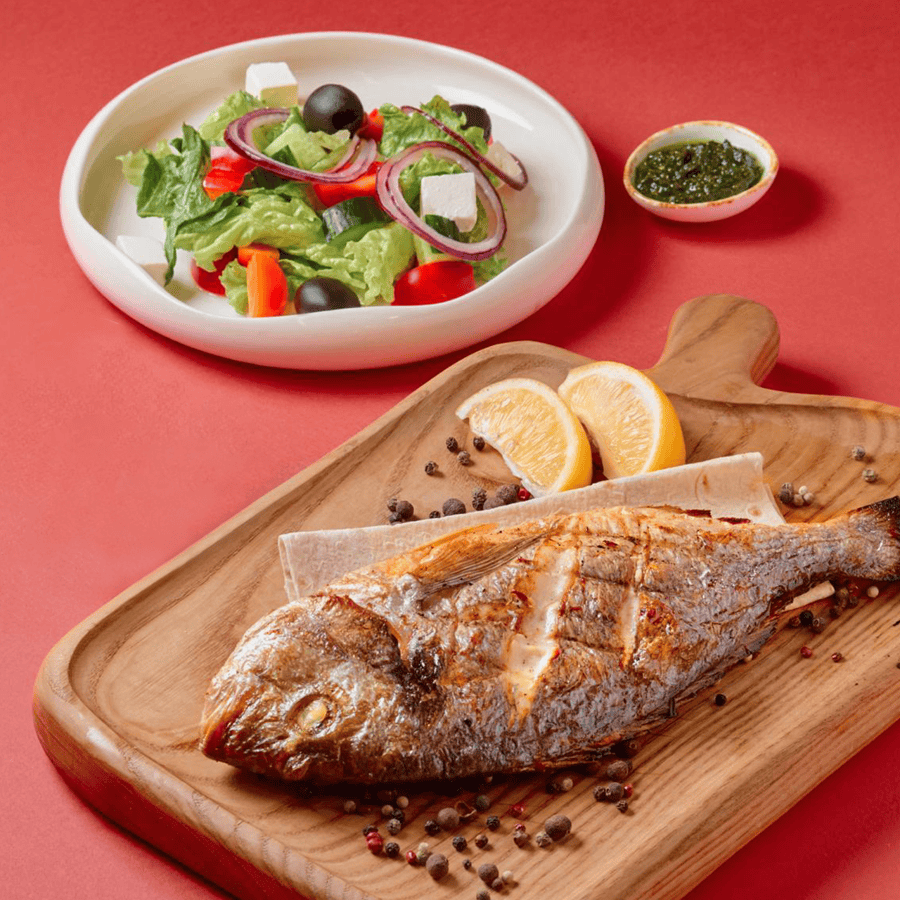 Дорадо+греческий салат