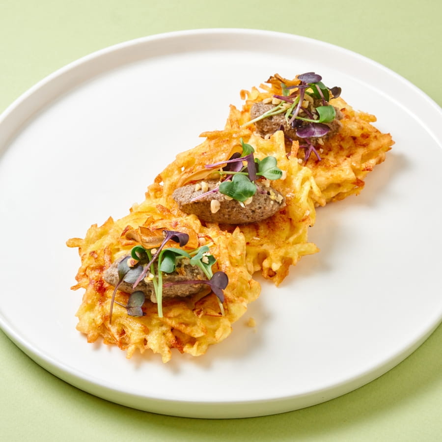 Драники с грибной икрой и кедровыми орехами